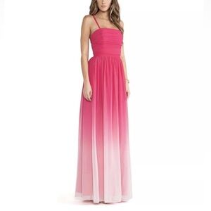 ERIN FETHERSTON Pink Ombre Strapless Flowing Chiffon Silk Maxi Gown - Reemoly